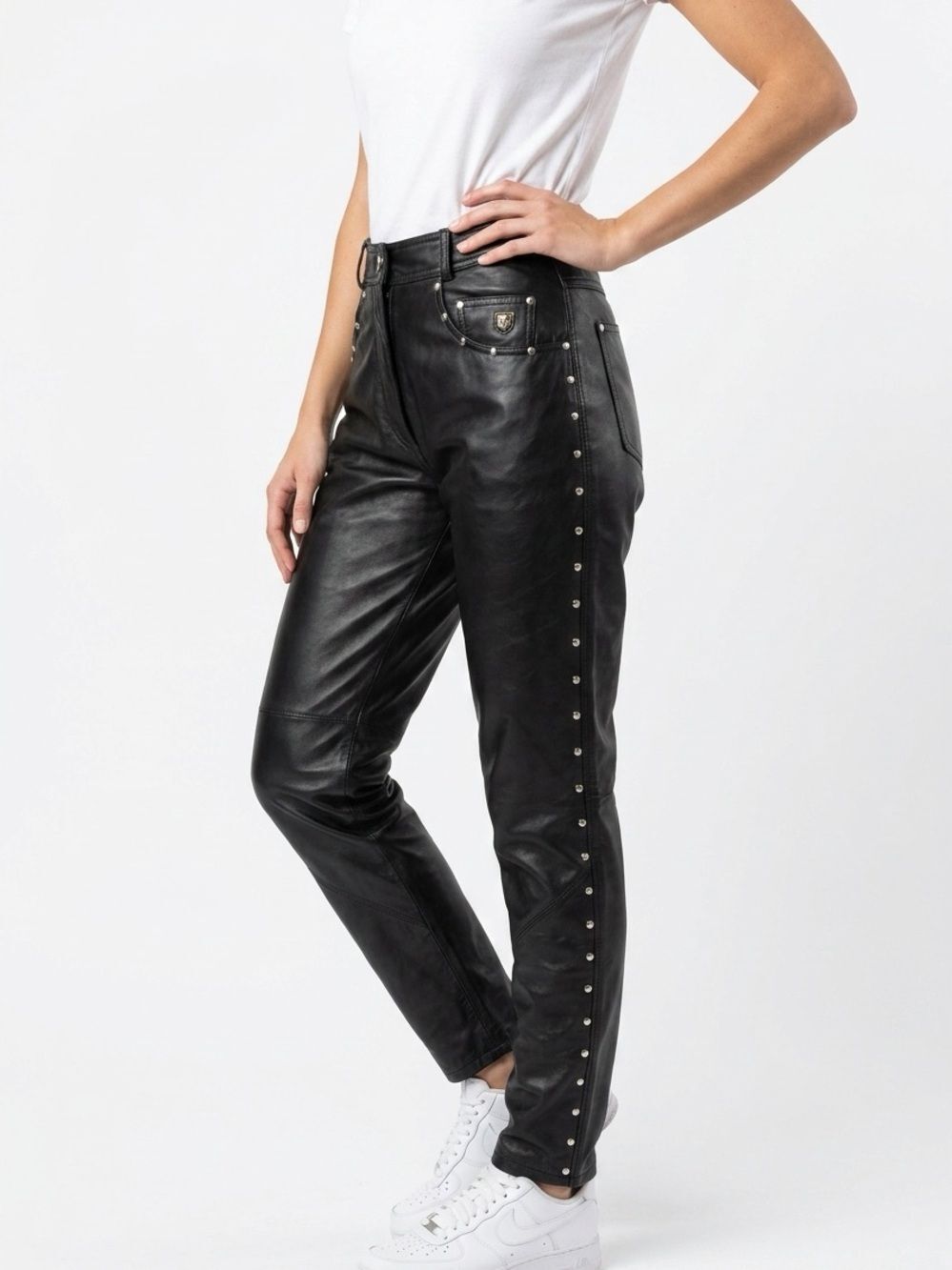 HARLEY DAVIDSON | Straight Leg Black Leather Pants Studded Women’s Size 6 / 34